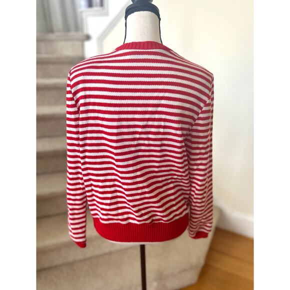 Vintage 90s Red & White Stripe Gold Button Nautical Cardigan - Picture 4 of 8